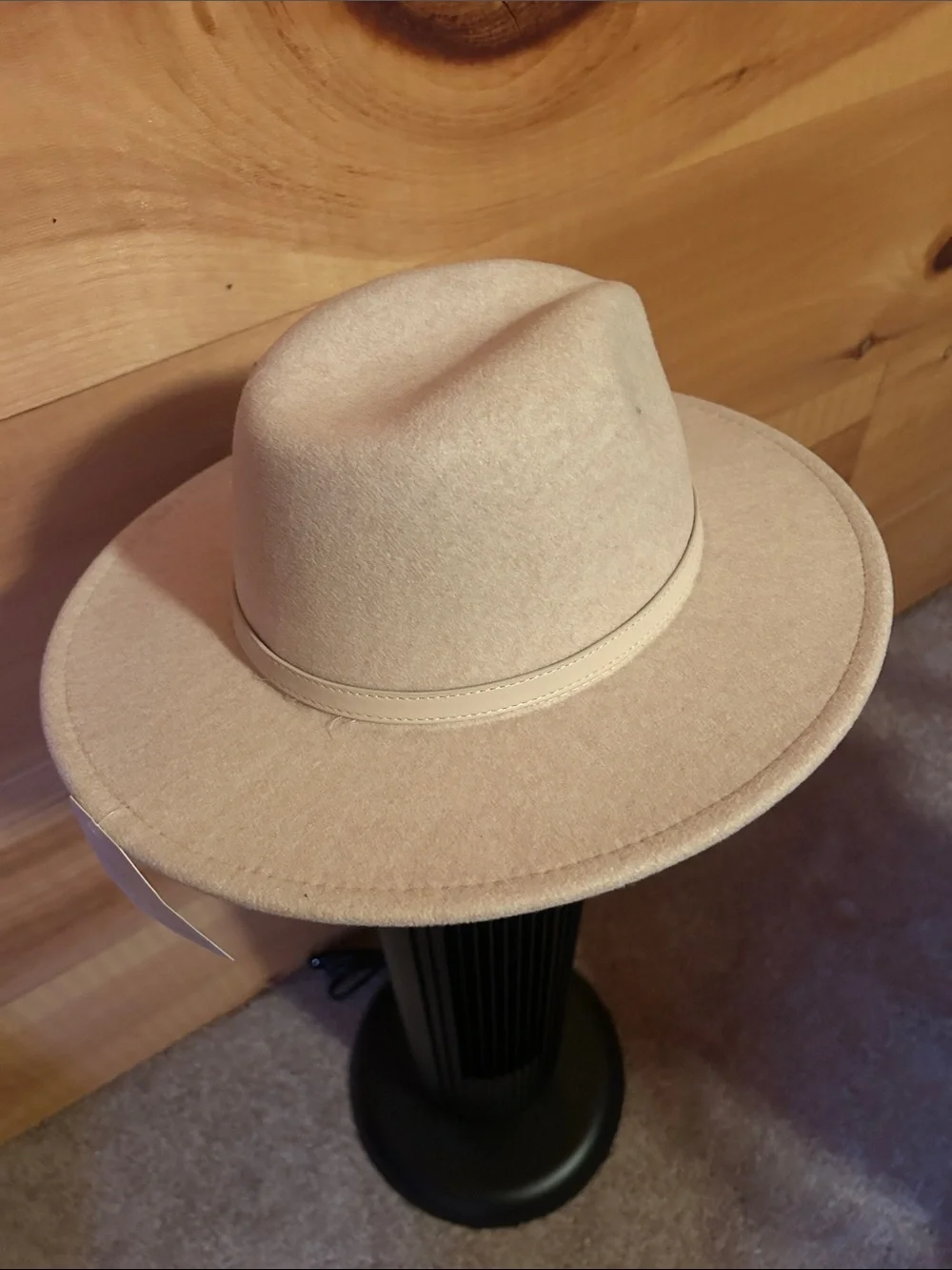 Beige Wool Felt Fedora Hat with Decorative Band